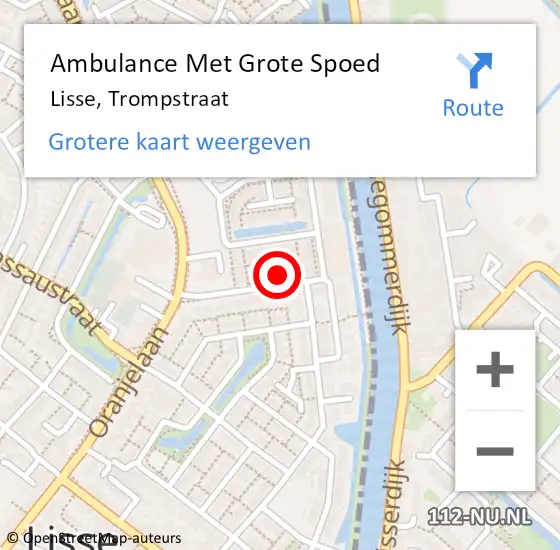 Locatie op kaart van de 112 melding: Ambulance Met Grote Spoed Naar Lisse, Trompstraat op 30 november 2023 23:12