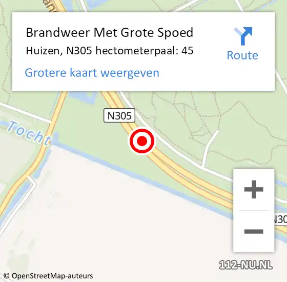 Locatie op kaart van de 112 melding: Brandweer Met Grote Spoed Naar Huizen, N305 hectometerpaal: 45 op 1 december 2023 00:23