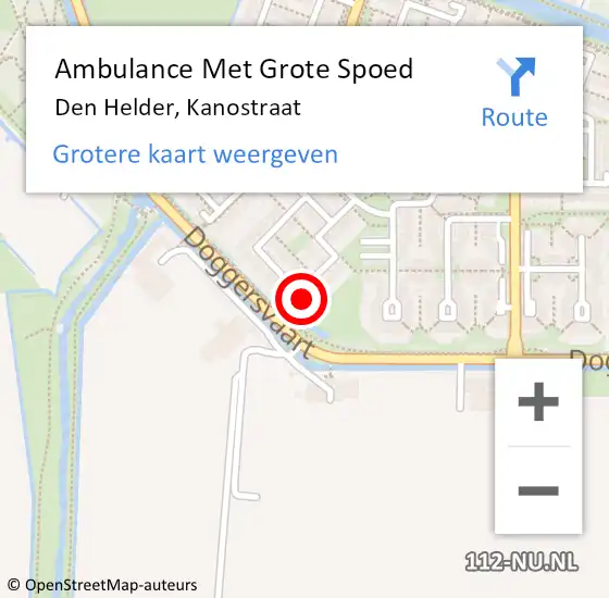 Locatie op kaart van de 112 melding: Ambulance Met Grote Spoed Naar Den Helder, Kanostraat op 1 december 2023 00:58