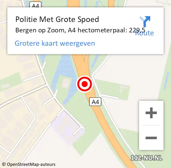 Locatie op kaart van de 112 melding: Politie Met Grote Spoed Naar Bergen op Zoom, A4 hectometerpaal: 229,5 op 1 december 2023 00:59