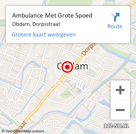 Locatie op kaart van de 112 melding: Ambulance Met Grote Spoed Naar Obdam, Dorpsstraat op 1 december 2023 01:10