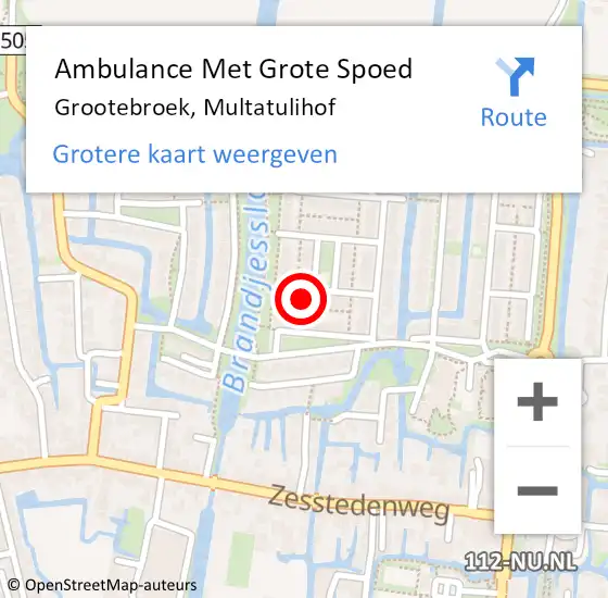 Locatie op kaart van de 112 melding: Ambulance Met Grote Spoed Naar Grootebroek, Multatulihof op 1 december 2023 03:21