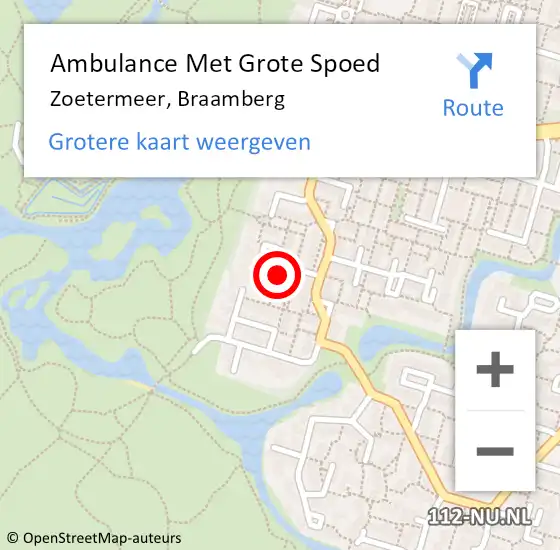 Locatie op kaart van de 112 melding: Ambulance Met Grote Spoed Naar Zoetermeer, Braamberg op 1 december 2023 04:07