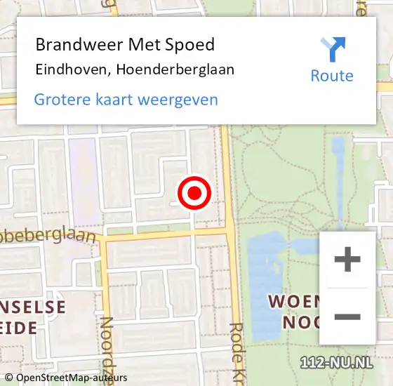 Locatie op kaart van de 112 melding: Brandweer Met Spoed Naar Eindhoven, Hoenderberglaan op 1 december 2023 04:41