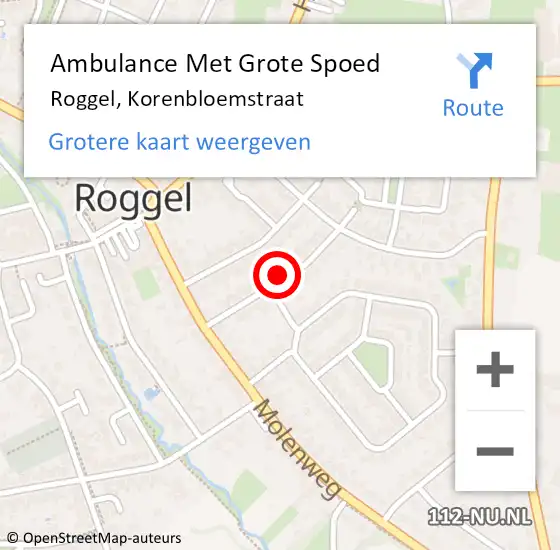 Locatie op kaart van de 112 melding: Ambulance Met Grote Spoed Naar Roggel, Korenbloemstraat op 1 december 2023 05:53