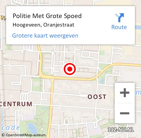 Locatie op kaart van de 112 melding: Politie Met Grote Spoed Naar Hoogeveen, Oranjestraat op 1 december 2023 06:22