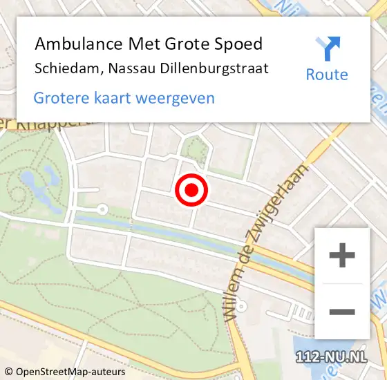 Locatie op kaart van de 112 melding: Ambulance Met Grote Spoed Naar Schiedam, Nassau Dillenburgstraat op 1 december 2023 06:25