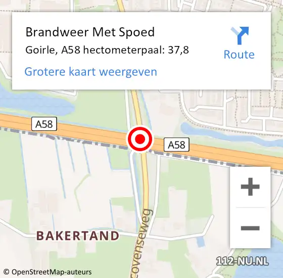 Locatie op kaart van de 112 melding: Brandweer Met Spoed Naar Goirle, A58 hectometerpaal: 37,8 op 1 december 2023 06:32