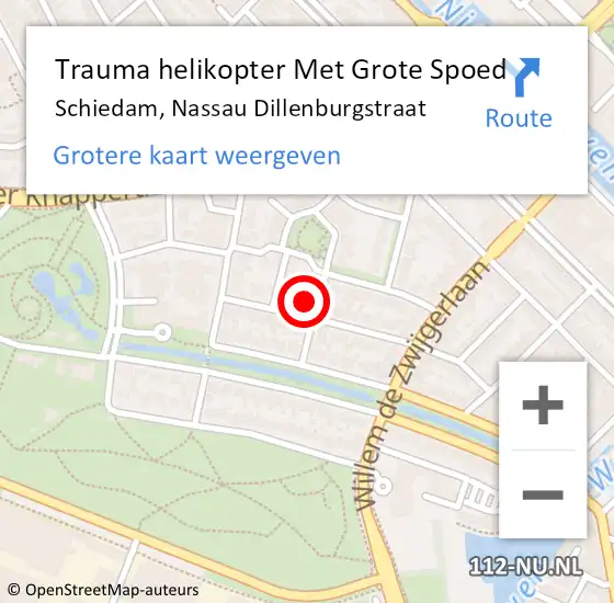 Locatie op kaart van de 112 melding: Trauma helikopter Met Grote Spoed Naar Schiedam, Nassau Dillenburgstraat op 1 december 2023 06:40