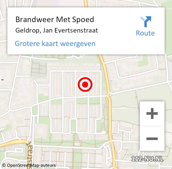 Locatie op kaart van de 112 melding: Brandweer Met Spoed Naar Geldrop, Jan Evertsenstraat op 1 december 2023 07:16