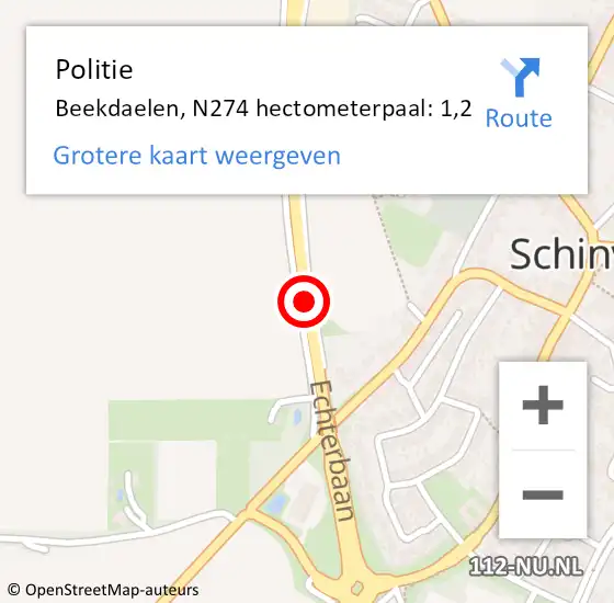 Locatie op kaart van de 112 melding: Politie Beekdaelen, N274 hectometerpaal: 1,2 op 1 december 2023 07:40