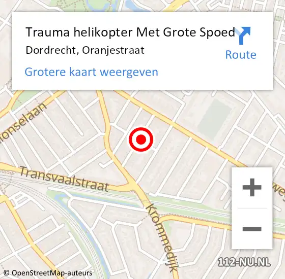 Locatie op kaart van de 112 melding: Trauma helikopter Met Grote Spoed Naar Dordrecht, Oranjestraat op 1 december 2023 07:50