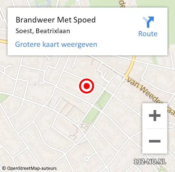 Locatie op kaart van de 112 melding: Brandweer Met Spoed Naar Soest, Beatrixlaan op 1 december 2023 08:17