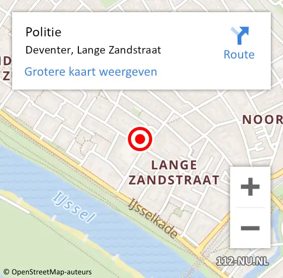 Locatie op kaart van de 112 melding: Politie Deventer, Lange Zandstraat op 1 december 2023 08:20