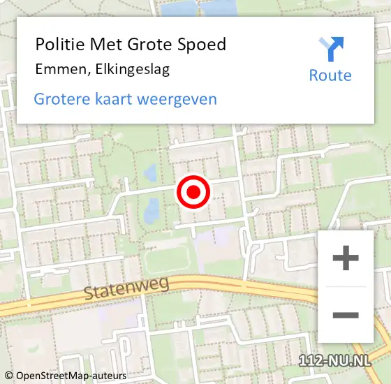 Locatie op kaart van de 112 melding: Politie Met Grote Spoed Naar Emmen, Elkingeslag op 1 december 2023 08:25