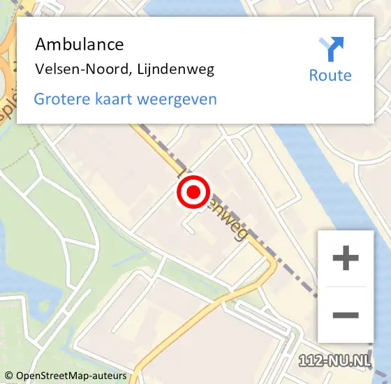 Locatie op kaart van de 112 melding: Ambulance Velsen-Noord, Lijndenweg op 1 december 2023 08:38