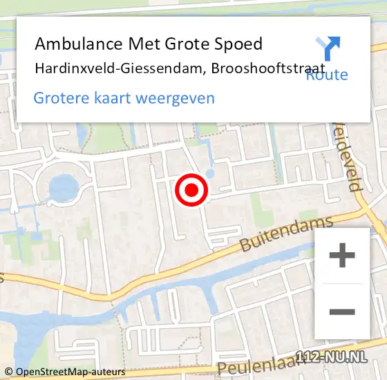 Locatie op kaart van de 112 melding: Ambulance Met Grote Spoed Naar Hardinxveld-Giessendam, Brooshooftstraat op 1 december 2023 08:55