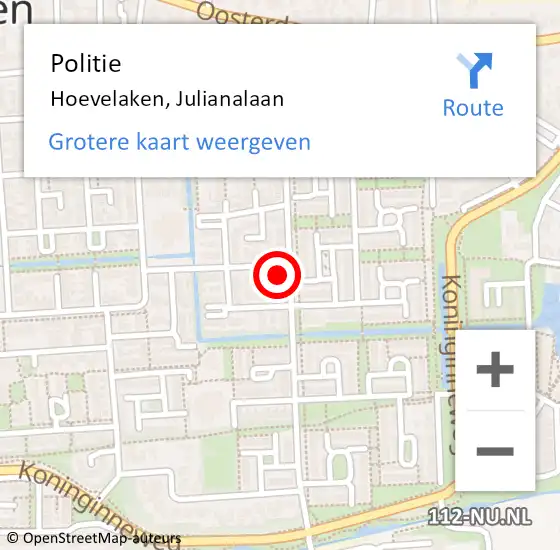 Locatie op kaart van de 112 melding: Politie Hoevelaken, Julianalaan op 1 december 2023 09:04