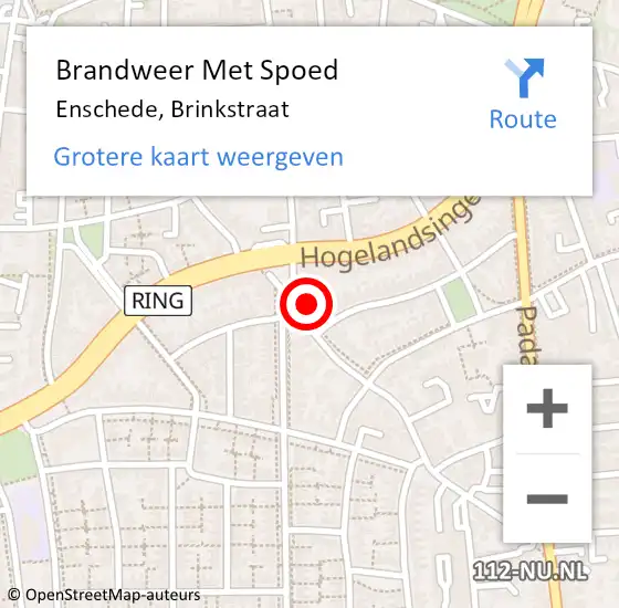 Locatie op kaart van de 112 melding: Brandweer Met Spoed Naar Enschede, Brinkstraat op 1 december 2023 09:05