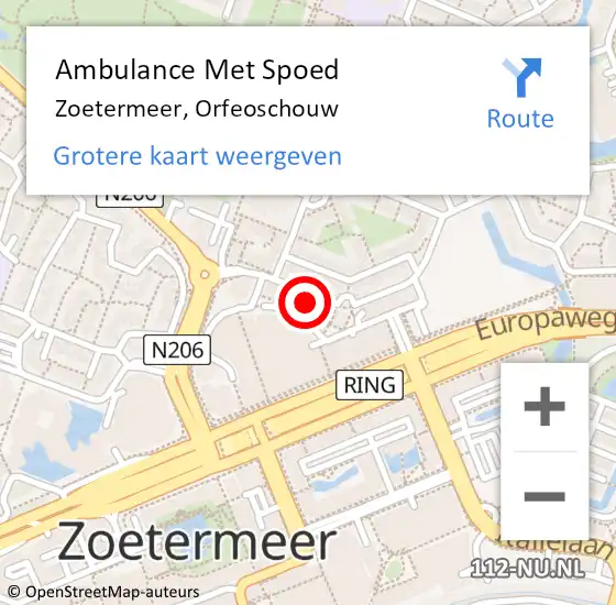 Locatie op kaart van de 112 melding: Ambulance Met Spoed Naar Zoetermeer, Orfeoschouw op 1 december 2023 09:13