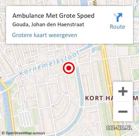 Locatie op kaart van de 112 melding: Ambulance Met Grote Spoed Naar Gouda, Johan den Haenstraat op 1 december 2023 09:28