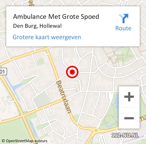 Locatie op kaart van de 112 melding: Ambulance Met Grote Spoed Naar Den Burg, Hollewal op 1 december 2023 09:31
