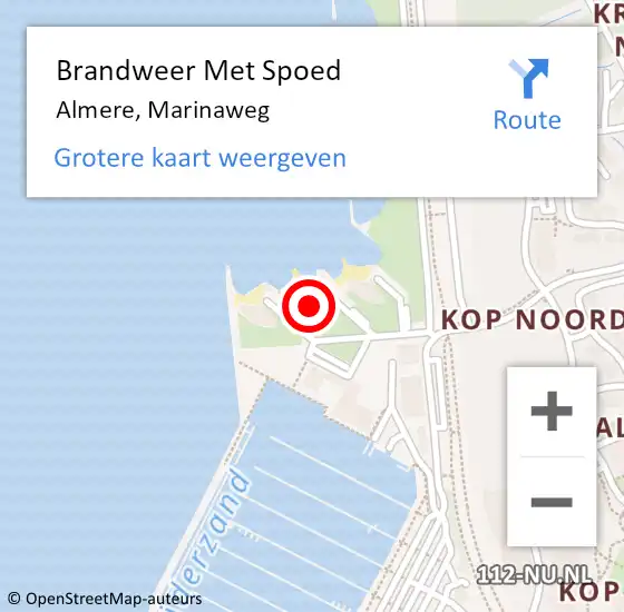 Locatie op kaart van de 112 melding: Brandweer Met Spoed Naar Almere, Marinaweg op 1 december 2023 09:36