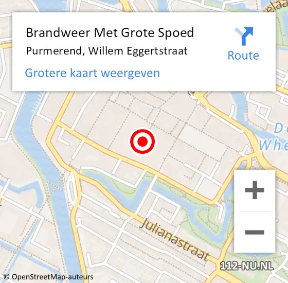 Locatie op kaart van de 112 melding: Brandweer Met Grote Spoed Naar Purmerend, Willem Eggertstraat op 1 december 2023 09:37