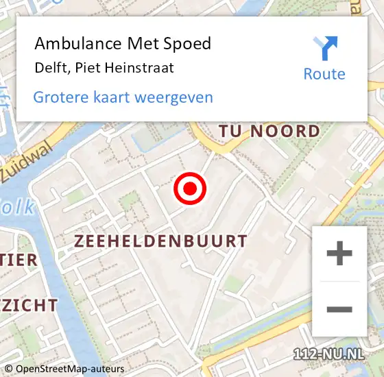 Locatie op kaart van de 112 melding: Ambulance Met Spoed Naar Delft, Piet Heinstraat op 1 december 2023 09:44