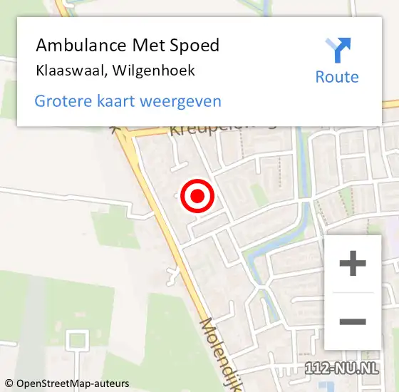 Locatie op kaart van de 112 melding: Ambulance Met Spoed Naar Klaaswaal, Wilgenhoek op 1 december 2023 09:46