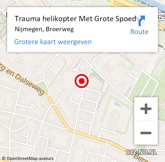 Locatie op kaart van de 112 melding: Trauma helikopter Met Grote Spoed Naar Nijmegen, Broerweg op 1 december 2023 09:46