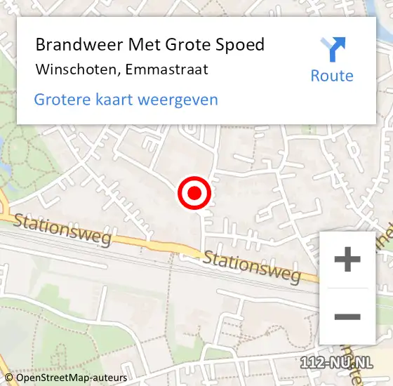 Locatie op kaart van de 112 melding: Brandweer Met Grote Spoed Naar Winschoten, Emmastraat op 1 december 2023 10:10