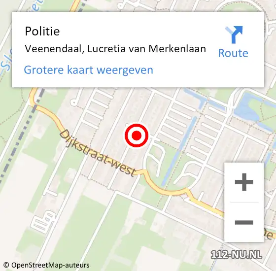 Locatie op kaart van de 112 melding: Politie Veenendaal, Lucretia van Merkenlaan op 1 december 2023 10:21