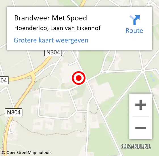 Locatie op kaart van de 112 melding: Brandweer Met Spoed Naar Hoenderloo, Laan van Eikenhof op 1 december 2023 10:23