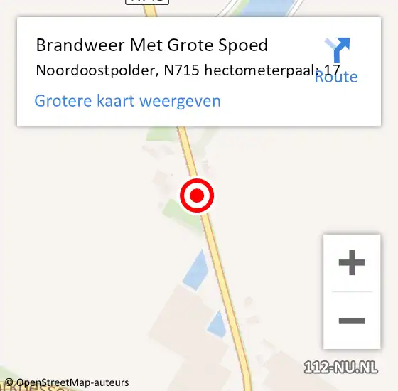 Locatie op kaart van de 112 melding: Brandweer Met Grote Spoed Naar Noordoostpolder, N715 hectometerpaal: 17 op 1 december 2023 10:39