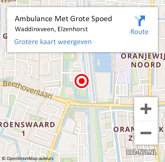 Locatie op kaart van de 112 melding: Ambulance Met Grote Spoed Naar Waddinxveen, Elzenhorst op 1 december 2023 10:52