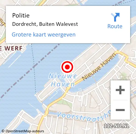 Locatie op kaart van de 112 melding: Politie Dordrecht, Buiten Walevest op 1 december 2023 11:03