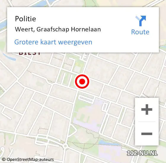 Locatie op kaart van de 112 melding: Politie Weert, Graafschap Hornelaan op 1 december 2023 11:26