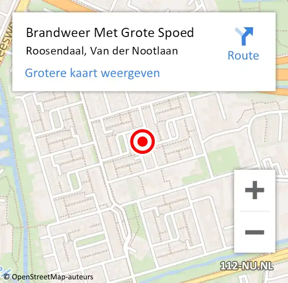 Locatie op kaart van de 112 melding: Brandweer Met Grote Spoed Naar Roosendaal, Van der Nootlaan op 1 december 2023 11:55