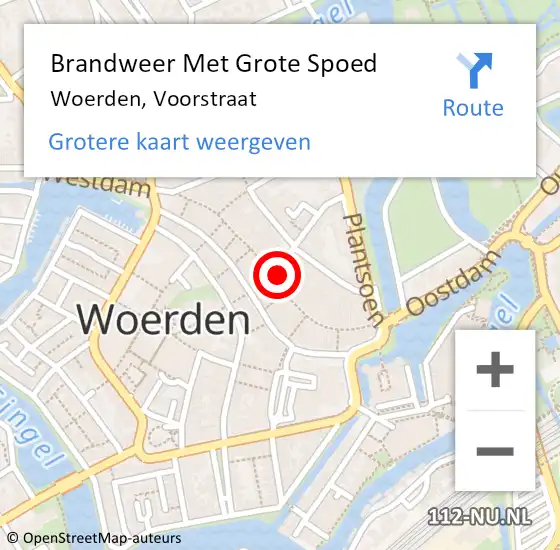 Locatie op kaart van de 112 melding: Brandweer Met Grote Spoed Naar Woerden, Voorstraat op 1 december 2023 12:26