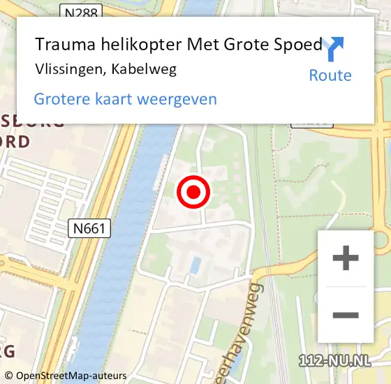 Locatie op kaart van de 112 melding: Trauma helikopter Met Grote Spoed Naar Vlissingen, Kabelweg op 1 december 2023 12:28