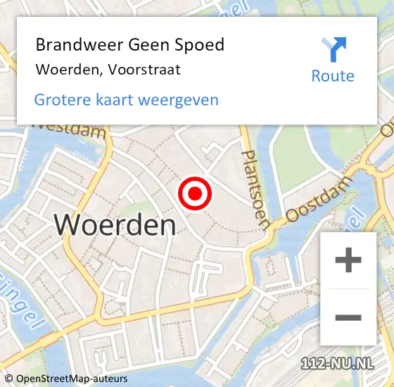 Locatie op kaart van de 112 melding: Brandweer Geen Spoed Naar Woerden, Voorstraat op 1 december 2023 12:29