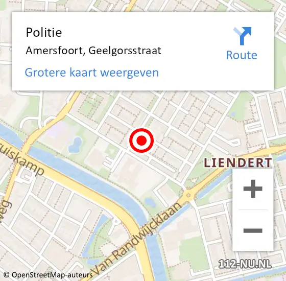 Locatie op kaart van de 112 melding: Politie Amersfoort, Geelgorsstraat op 1 december 2023 12:54