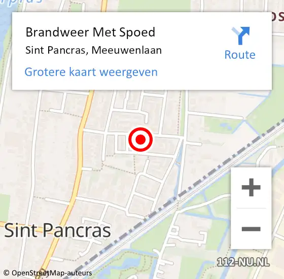 Locatie op kaart van de 112 melding: Brandweer Met Spoed Naar Sint Pancras, Meeuwenlaan op 1 december 2023 13:02