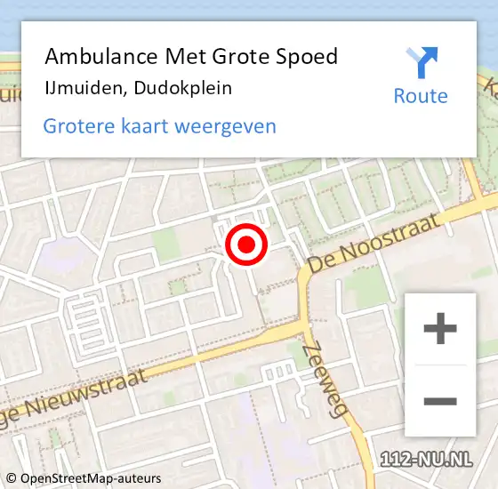 Locatie op kaart van de 112 melding: Ambulance Met Grote Spoed Naar IJmuiden, Dudokplein op 1 december 2023 13:40