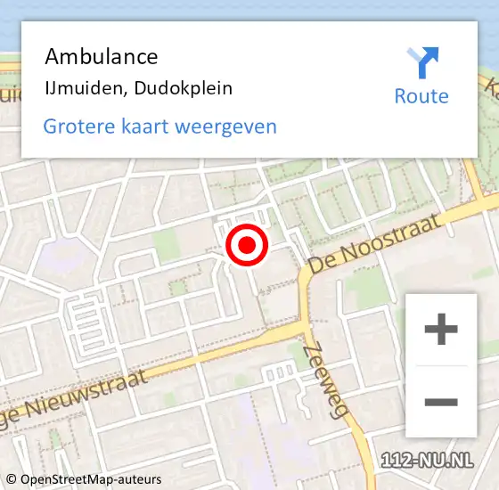 Locatie op kaart van de 112 melding: Ambulance IJmuiden, Dudokplein op 1 december 2023 13:50