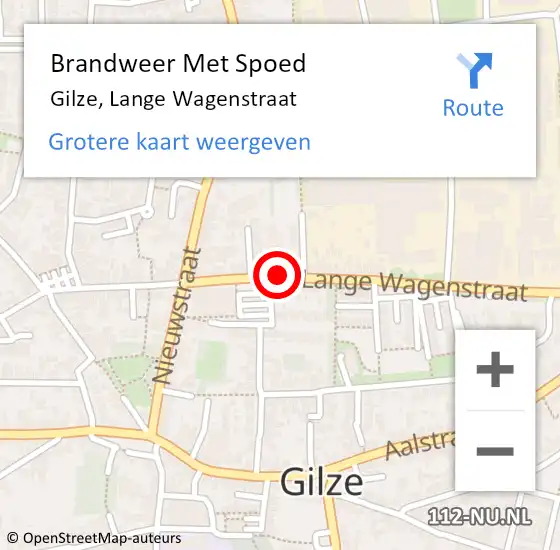 Locatie op kaart van de 112 melding: Brandweer Met Spoed Naar Gilze, Lange Wagenstraat op 1 december 2023 14:06