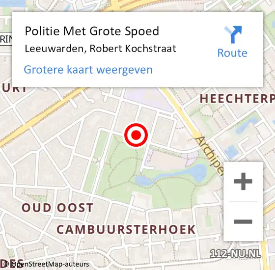 Locatie op kaart van de 112 melding: Politie Met Grote Spoed Naar Leeuwarden, Robert Kochstraat op 1 december 2023 14:38