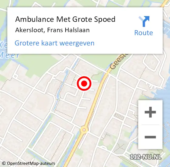 Locatie op kaart van de 112 melding: Ambulance Met Grote Spoed Naar Akersloot, Frans Halslaan op 1 december 2023 14:52