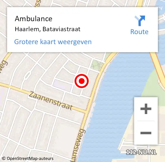 Locatie op kaart van de 112 melding: Ambulance Haarlem, Bataviastraat op 1 december 2023 14:53